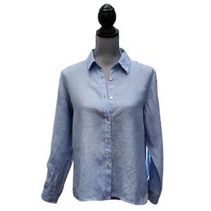 Petite Sophisticate LS Button Up Linen Blouse | NWOT| MP | Chambray Blue